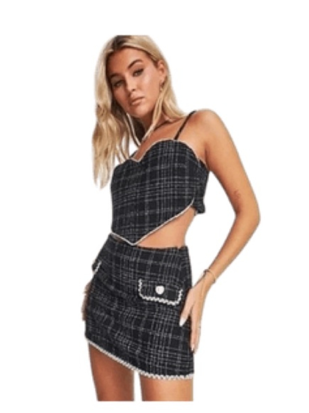 ▪️🔲 (SET OF 2!) ASOS Plaid Tweed Two-Piece Skirt Set Heart crop pearls 🔲▪️